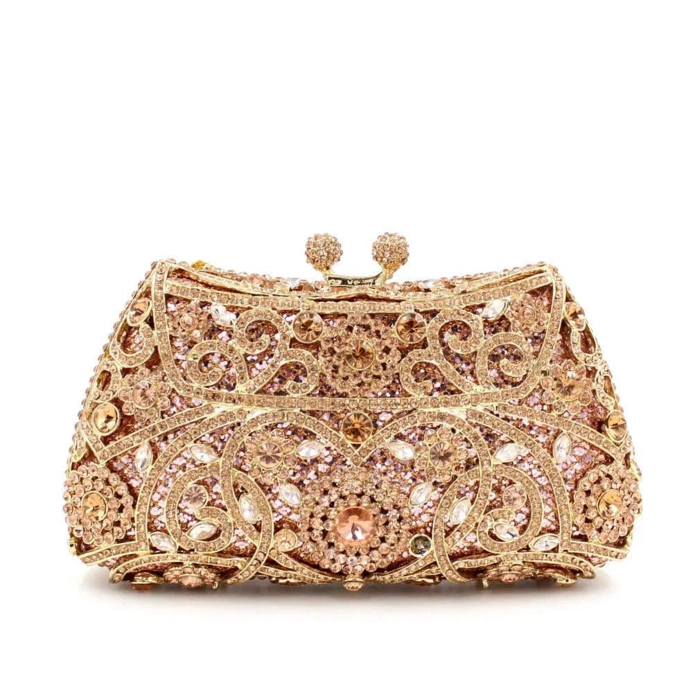 Rose gold Women Gown Formal Crystal Stones Evening Party Handbag Wedding Clutch Bag Diamond Clutches Bridal Shoulder Wedding Purse