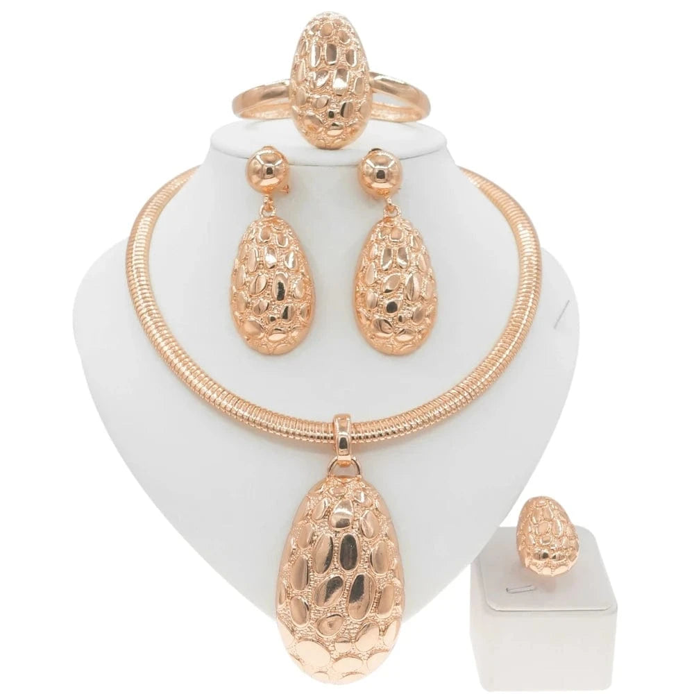 Rose Gold Yulaili Hot Sale Fashion Brazilian 18k Accessories For Women Portable Necklace American Diamond Gold Plated Wedding Jewelry Sets