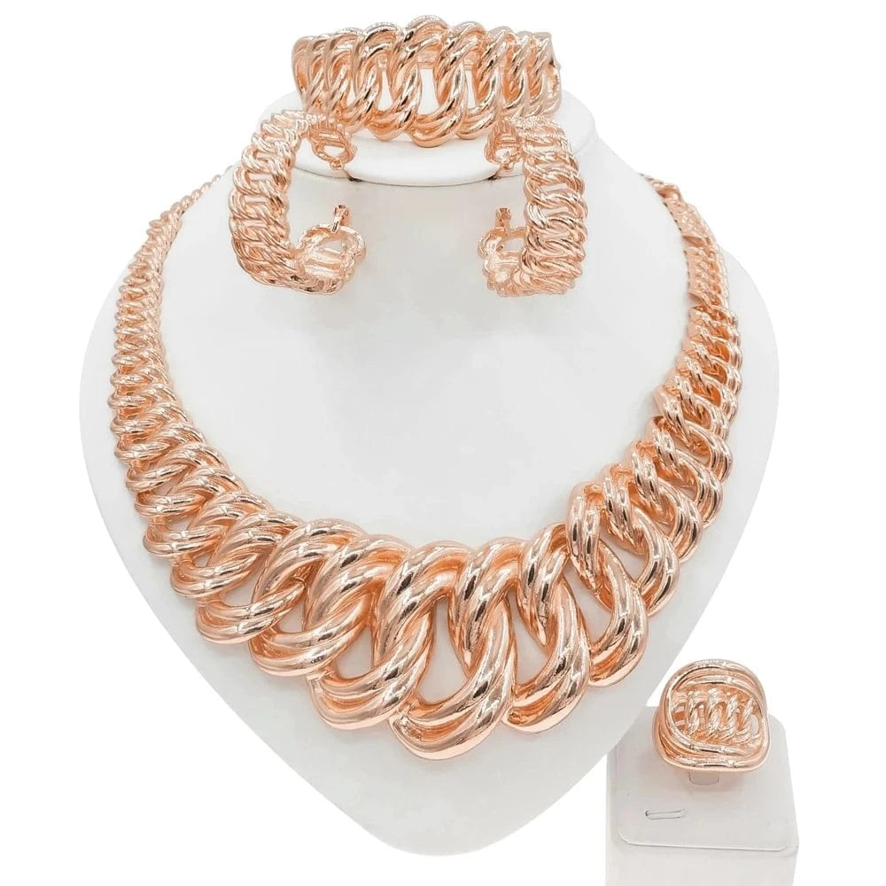 Rose Gold Yuliali Exquisite  Brazilian Gold Jewelry Set Unique Women Big Style Hot Sale Latest Design Necklace 4 Pieces Jewellery Sets