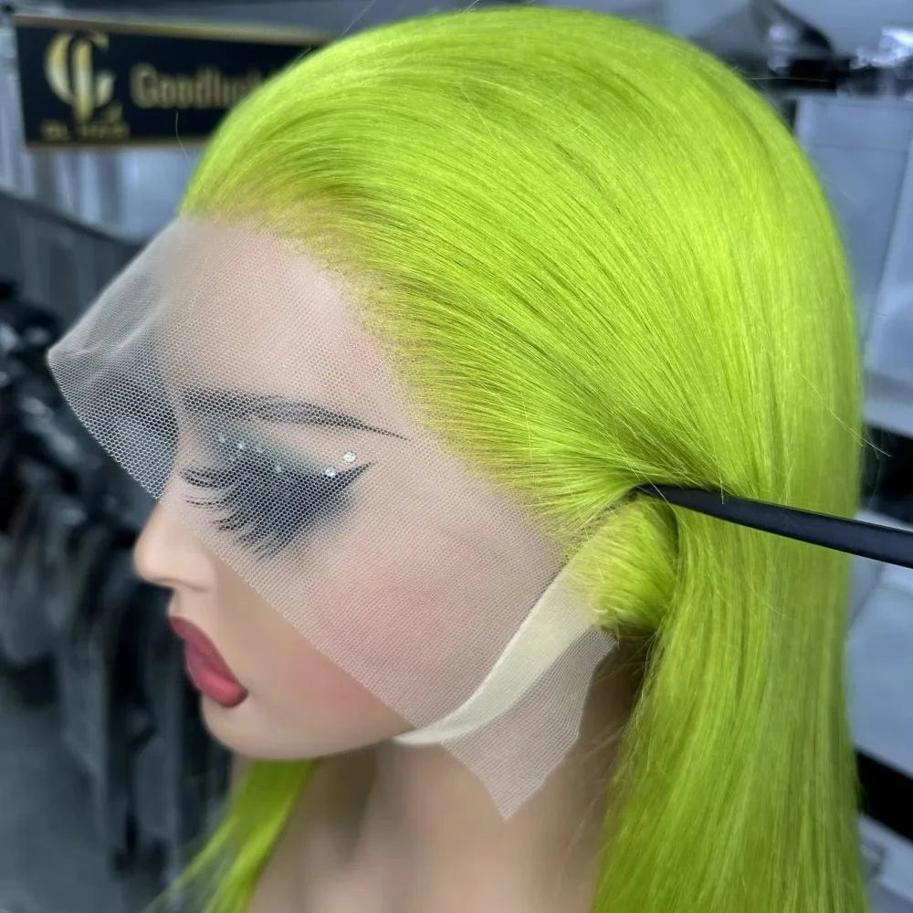 rose neon / 14 Inches Lace Front Curly Bob Wigs Raw Vietnamese Virgin Human Hair Brown Ombre Highlight Bob Loose Wave Glueless Minimalist HD Lace Wig