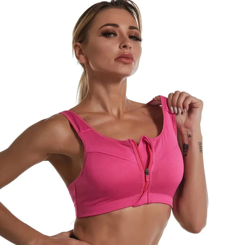Rose Red / M New Sports Bra Women Front Zipper Push Up Gym Jogging Crop Top More Size Tops Yoga Fitness Shockproof Vest Sport Bras for Women