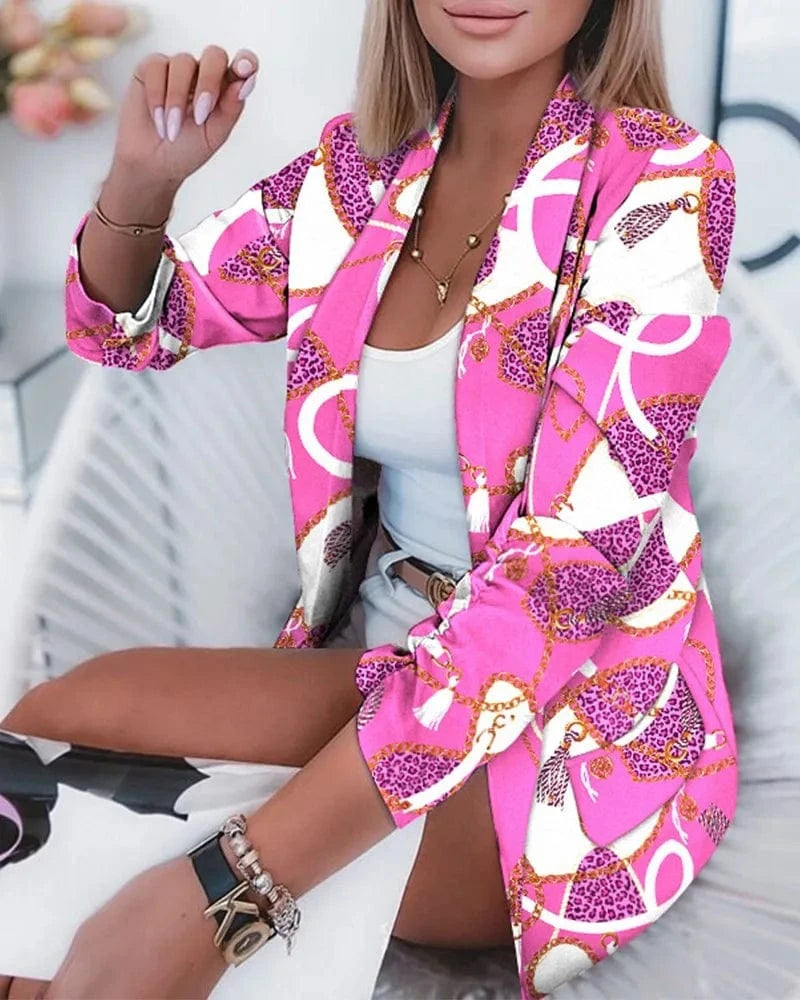 Rose Red / XL Women Blazer Anti-Pilling Suit Jacket Versatile Warm Stylish Button Placket Single Breasted Winter Formal Coat