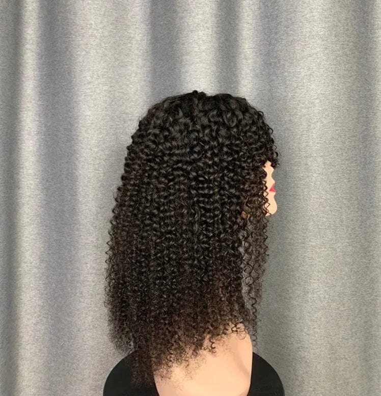 Ross Pretty wholesale cheap price virgin hair fringe wig machine made kinky curly bang human hair wigs