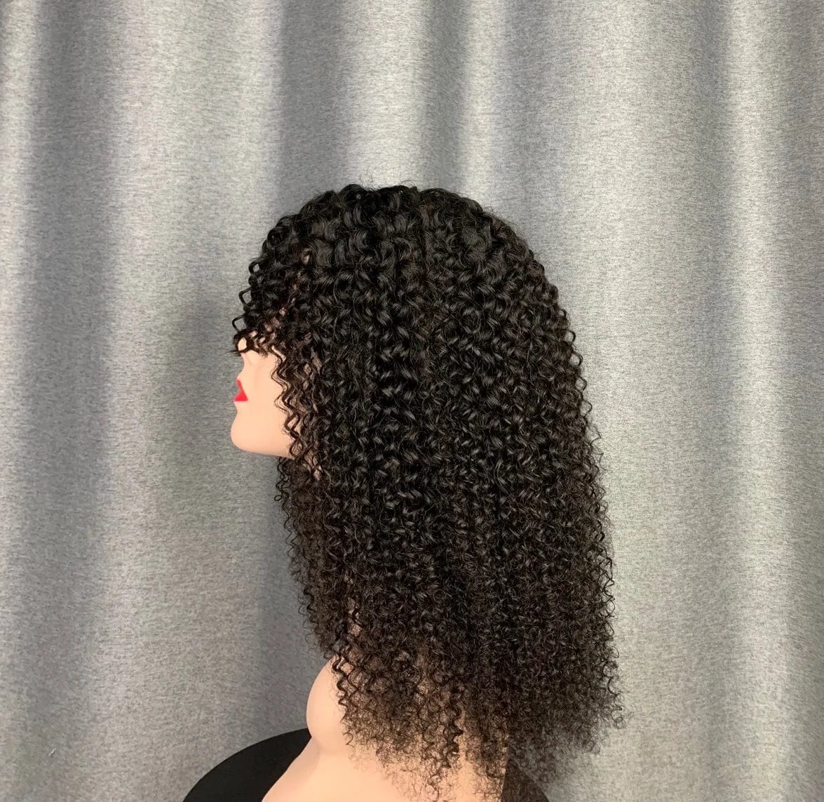 Ross Pretty wholesale cheap price virgin hair fringe wig machine made kinky curly bang human hair wigs