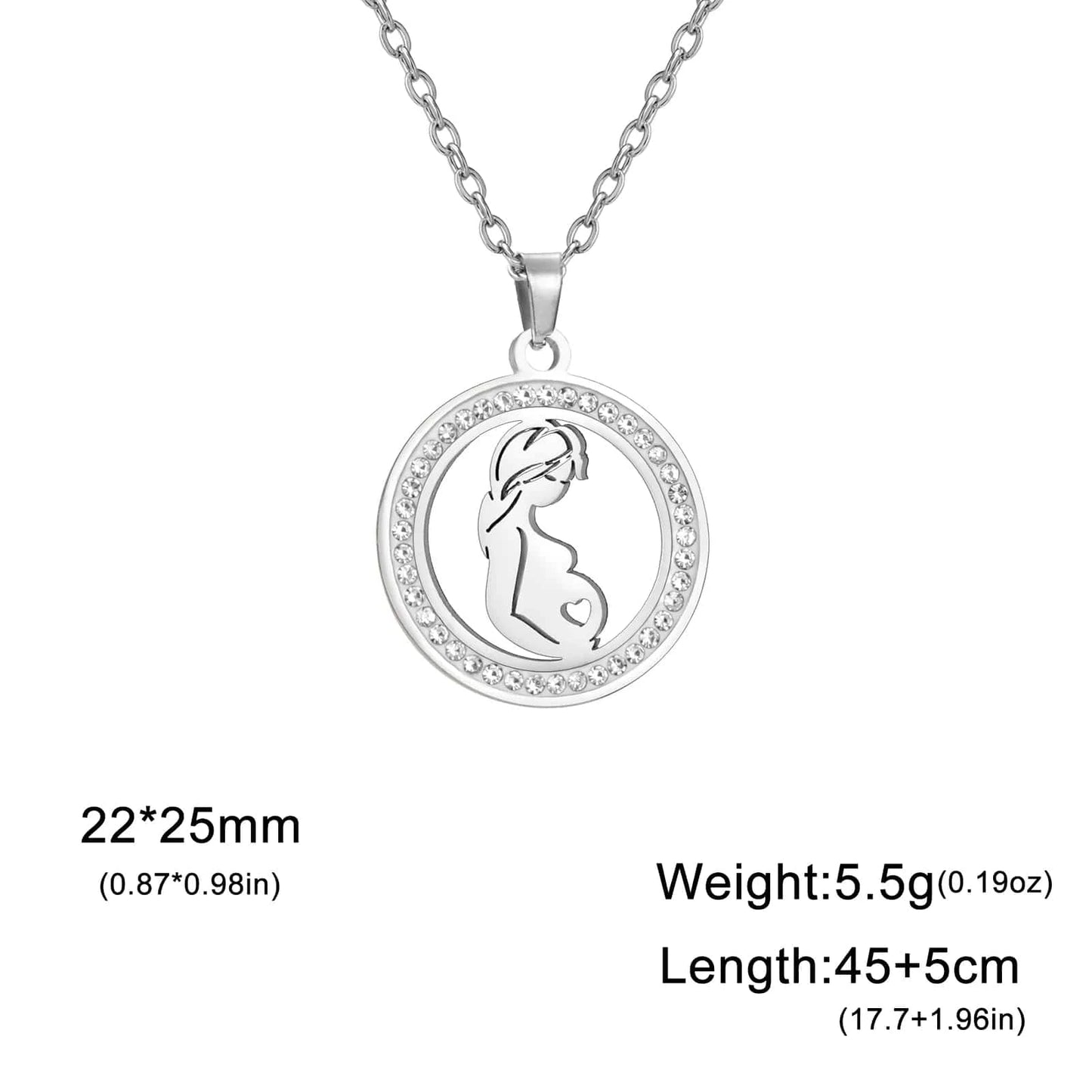 Round Necklace / ASS2023113002-S Myshape Family Mom Kid Baby Round Pendant Necklace Stainless Steel Gold Color Clear Zircon Chain Jewelry Mother's Day Gift 2024