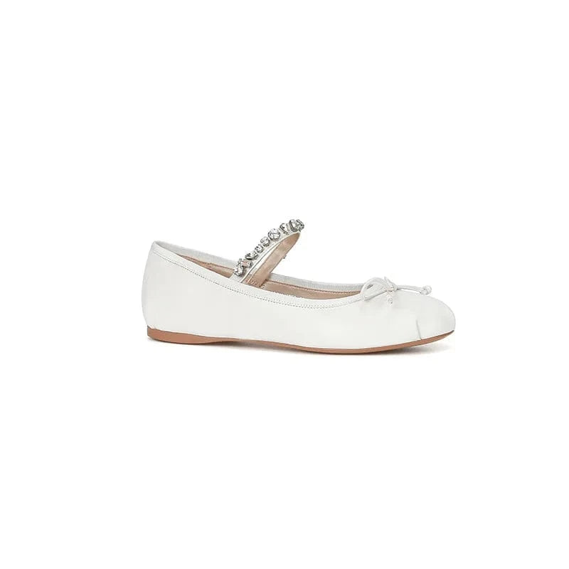 Round toe flat bottom ballet shoes super soft women shoes 2023 large size 43 rhinestone satin bowknot daily Mary Jane Flats