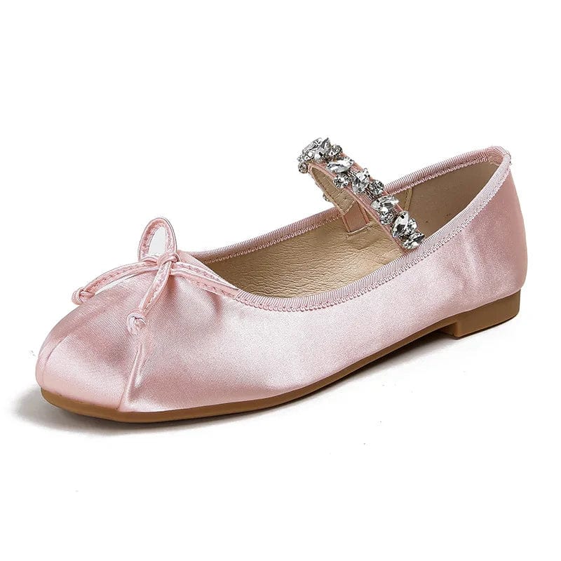 Round toe flat bottom ballet shoes super soft women shoes 2023 large size 43 rhinestone satin bowknot daily Mary Jane Flats