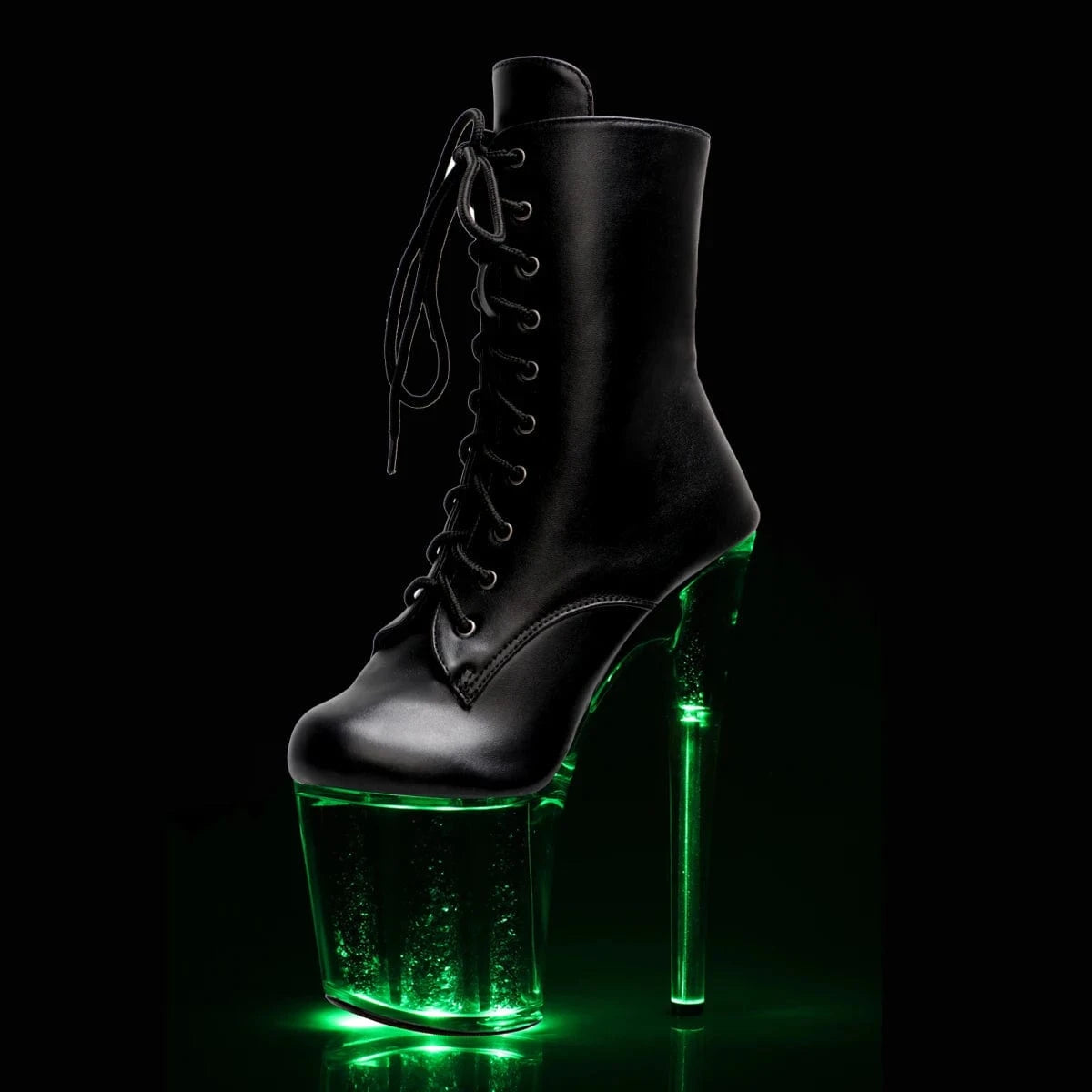 Round Toe Thin Heels Catwalk Nightclub 20cm Flash Crystal Lace Up Ankle Boots Strip Pole Dance Women's Sexy Fetish Models Stage