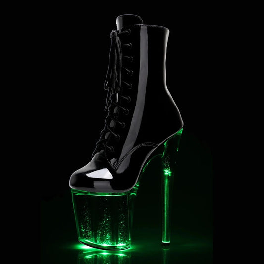 Round Toe Thin Heels Catwalk Nightclub 20cm Flash Crystal Lace Up Ankle Boots Strip Pole Dance Women's Sexy Fetish Models Stage