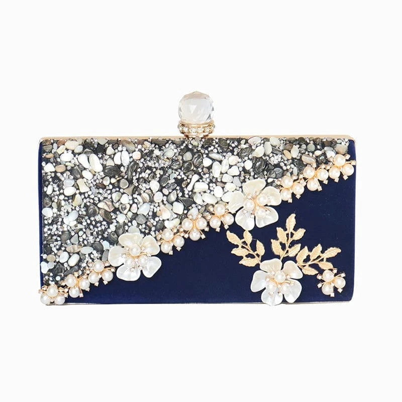Royal blue Factory direct wholesale pretty floriation Velour wedding bag party prom ladies gem clutch bag with good quality
