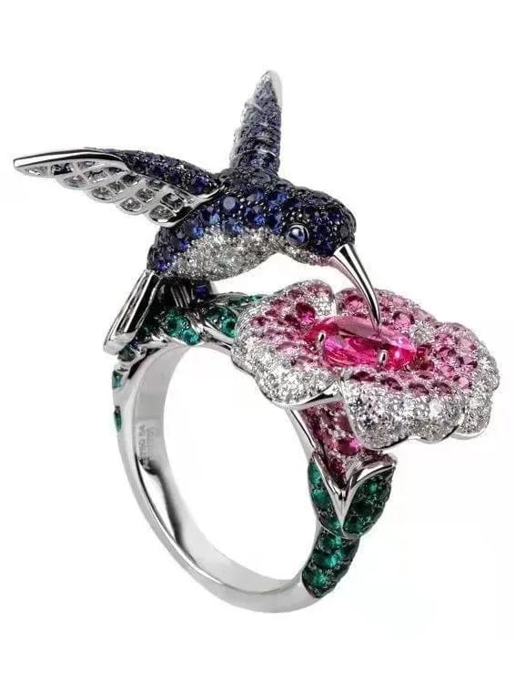 Ruby Ins Fashion Flower and Bird Rings Jewelry 925 Sterling Silver Christmas Gift for Women Vintage Gold Plated Silver Earrings 1 Pcs