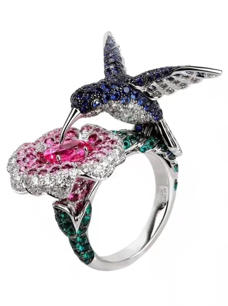 Ruby Ins Fashion Flower and Bird Rings Jewelry 925 Sterling Silver Christmas Gift for Women Vintage Gold Plated Silver Earrings 1 Pcs