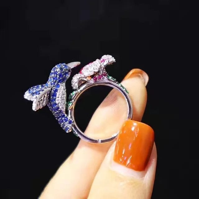 Ruby Ins Fashion Flower and Bird Rings Jewelry 925 Sterling Silver Christmas Gift for Women Vintage Gold Plated Silver Earrings 1 Pcs