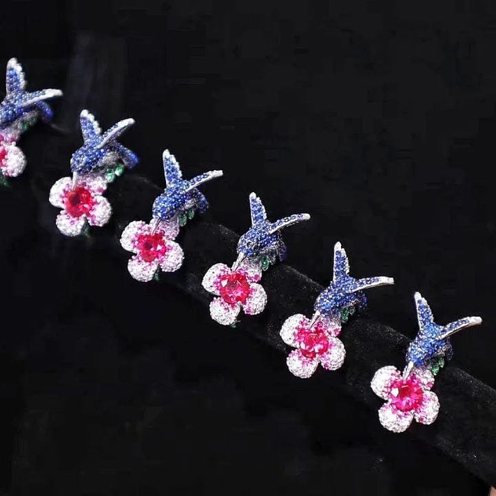 Ruby Ins Fashion Flower and Bird Rings Jewelry 925 Sterling Silver Christmas Gift for Women Vintage Gold Plated Silver Earrings 1 Pcs