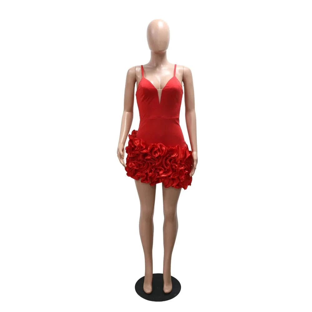 Ruffles Sleeveless Bodycon Mini Pleated Dress Women Party Elegant Short Evening Dresses Lady Luxury Sexy Birthday Red Prom Dress