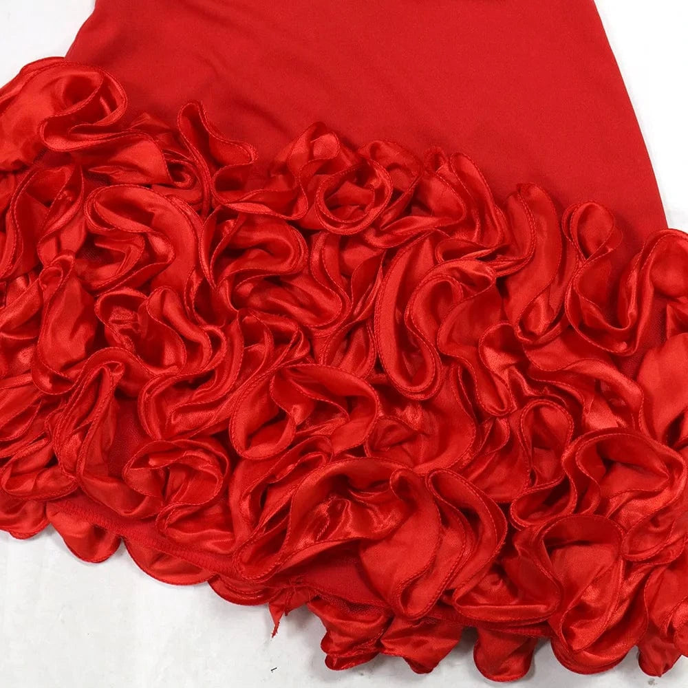 Ruffles Sleeveless Bodycon Mini Pleated Dress Women Party Elegant Short Evening Dresses Lady Luxury Sexy Birthday Red Prom Dress