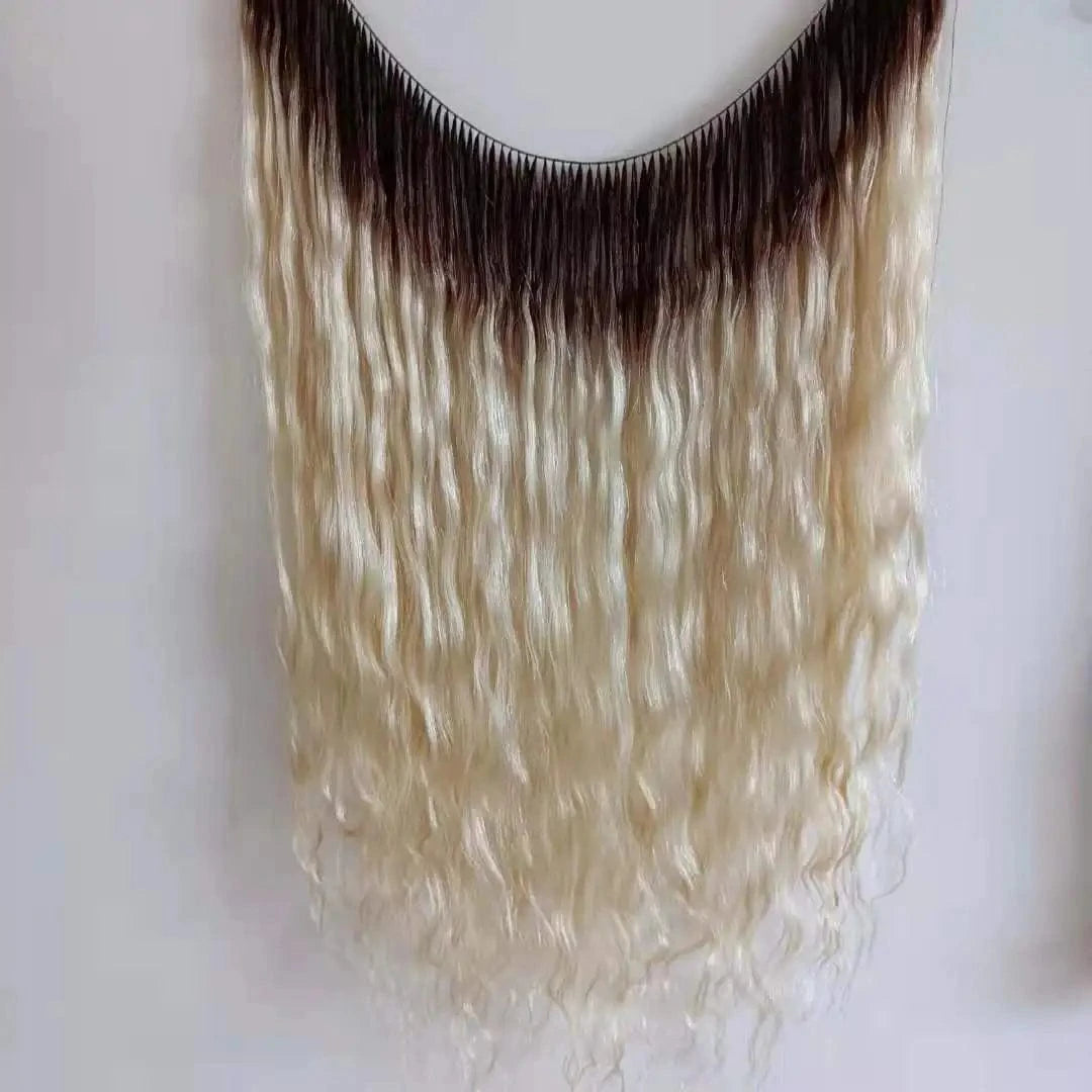 Russian blonde remy double drawn cheap invisible feather line hair extensions