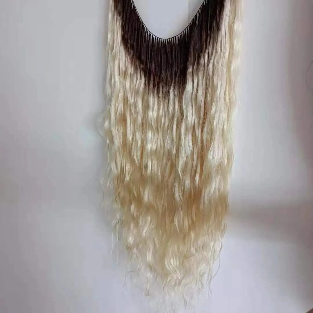 Russian blonde remy double drawn cheap invisible feather line hair extensions