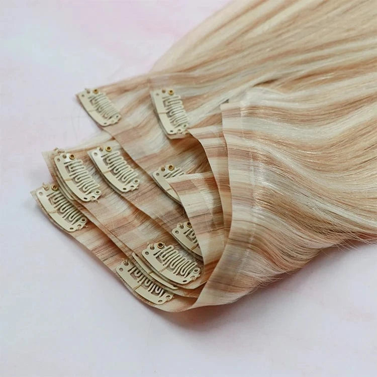 Russian clip in hair extensions 100human hair Cuticle Aligned Virgin 100g 120g one donor PU seamless clip in hair extens