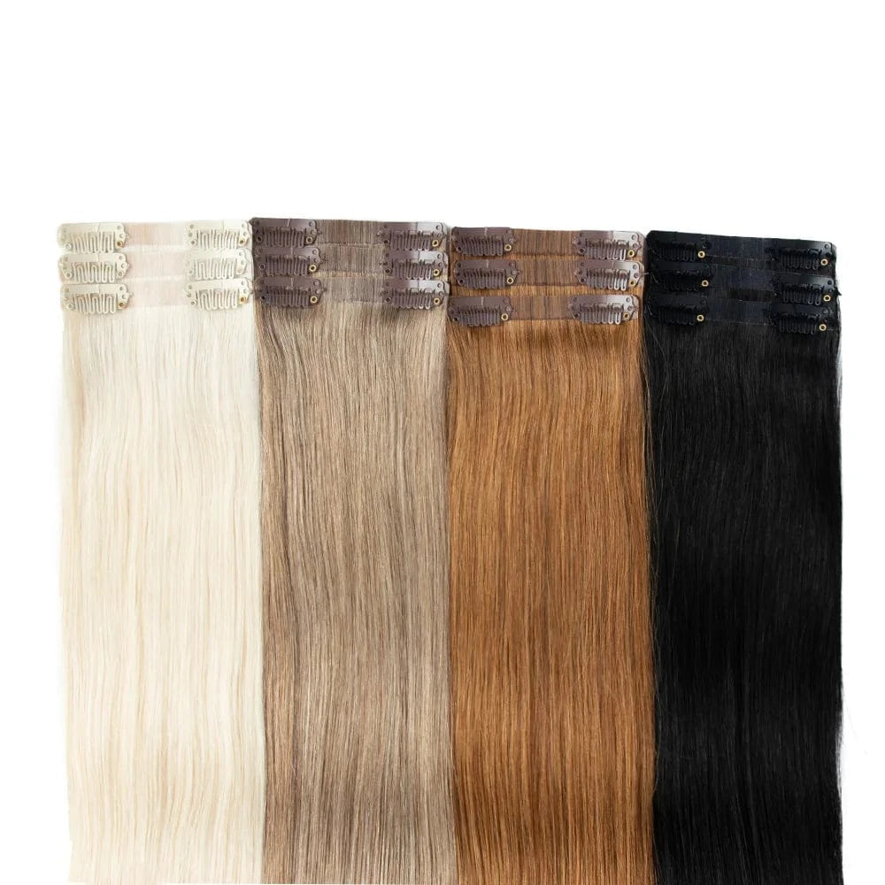 Russian clip in hair extensions 100human hair Cuticle Aligned Virgin 100g 120g one donor PU seamless clip in hair extens
