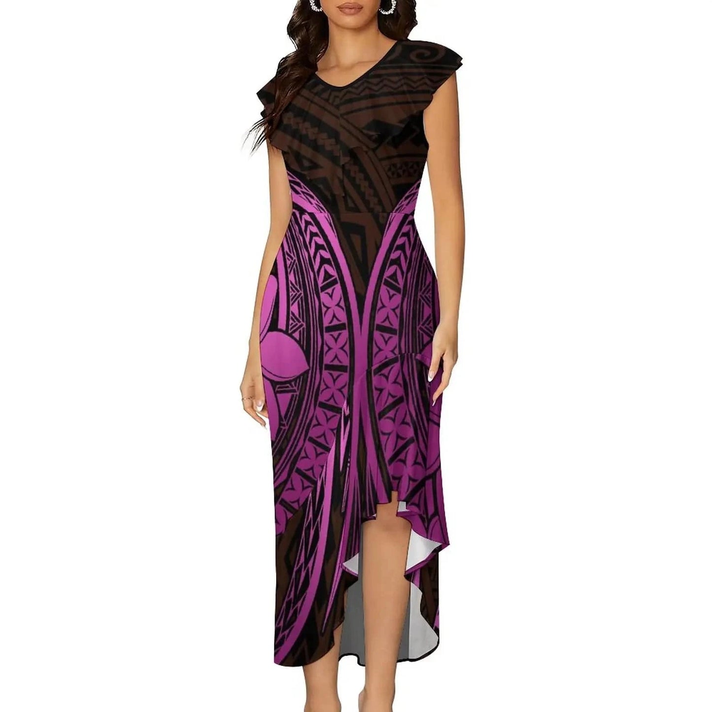 S / 0370Y1 Pink Casual Mermaid Maxi Dress Custom On Demand Plus Size Bodycon Sexy Samoan Puletasi Dresses For Women
