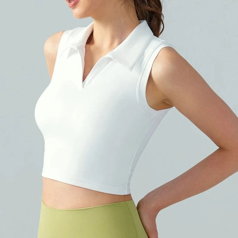 S / 1 2024 Fitness Yoga Wear High Impact Polo Collar Yoga Bra Tank Tops Sport Activewear for Gym Running Workout Crop Tops For Women