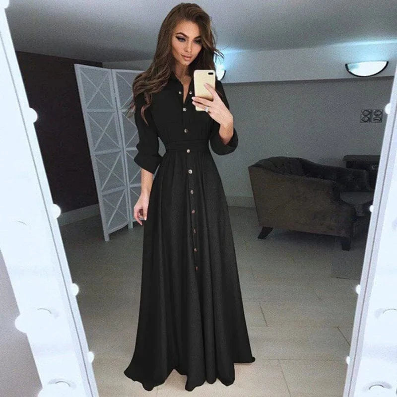 S / 1 2024 New Design Wish Plus Size Women Slim Button Dress Shirt Long Sleeve Maxi Shirts Dress