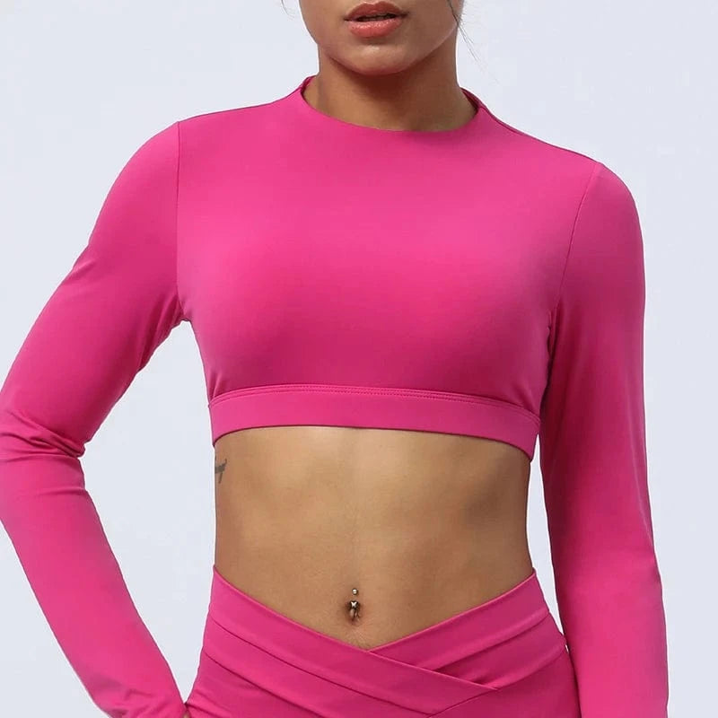 S / 2 2024 New Women Long Sleeve Removable Pad Back Hollow Out Crop Top Stretch Workout Clothes Quick Dry Gym Wear Shirt For Women