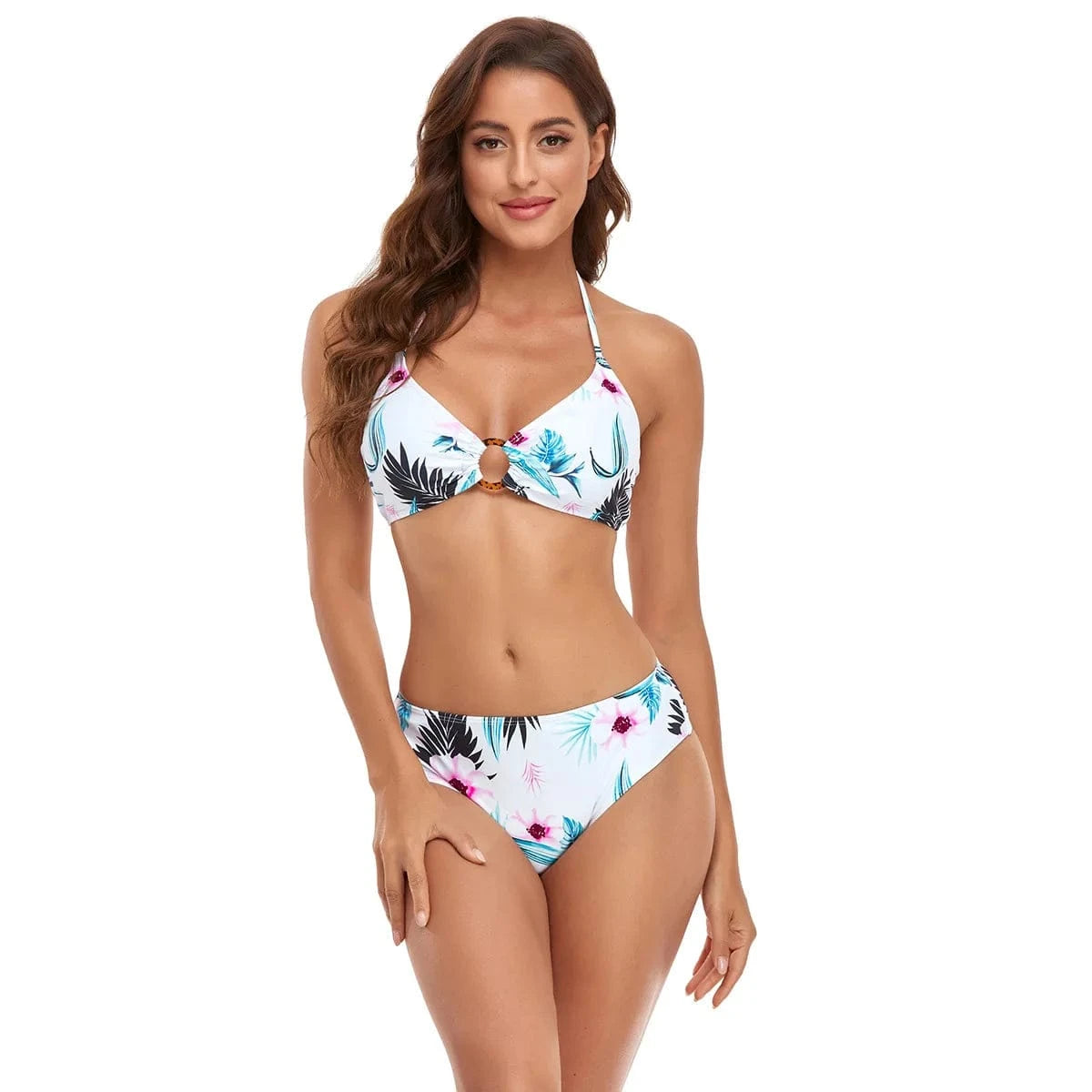 S / 2 DAMOCHIC High-quality Three-piece printed mesh swimsuit Summer Halter&Lace up Bikini Sexy backless printing Bathing Suit 2023