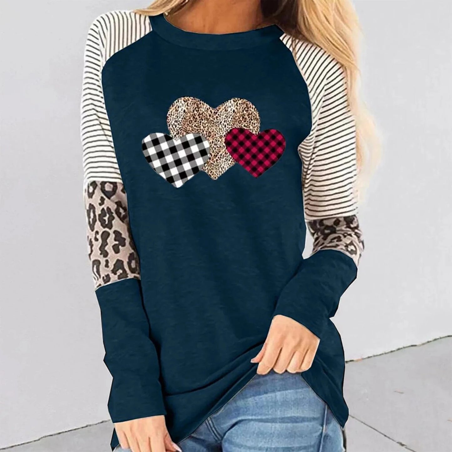 S / 2 Wholesale customized European and American new women's clothing long sleeve splicing casual tops round neck plus size t-shirt