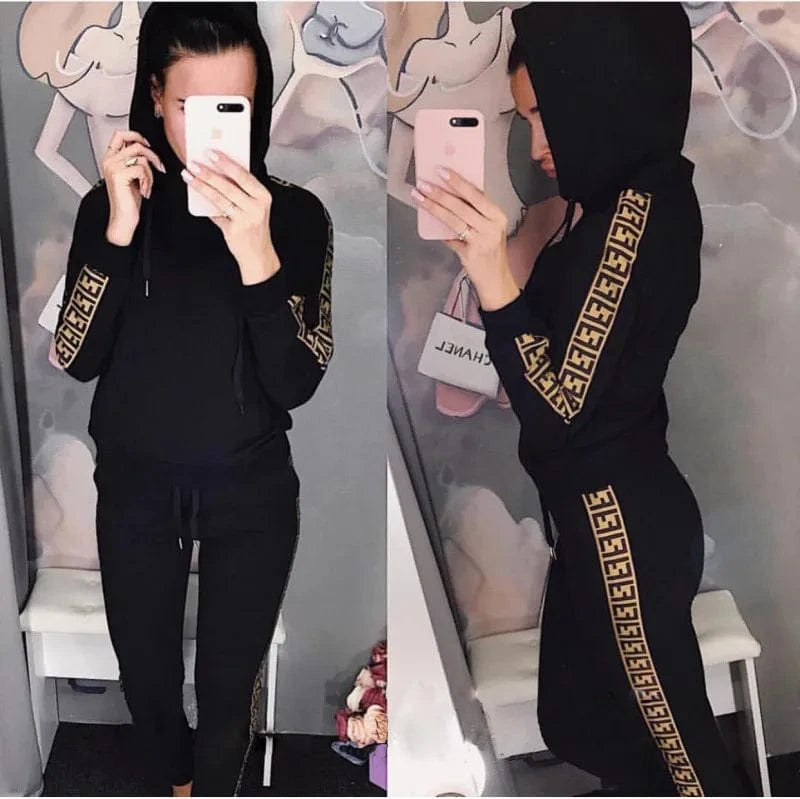 S / 3 2024 Fashion Design Autumn New Women's Hooded Sweatshirt 2 Pieces Clothing Lady Casual Wear