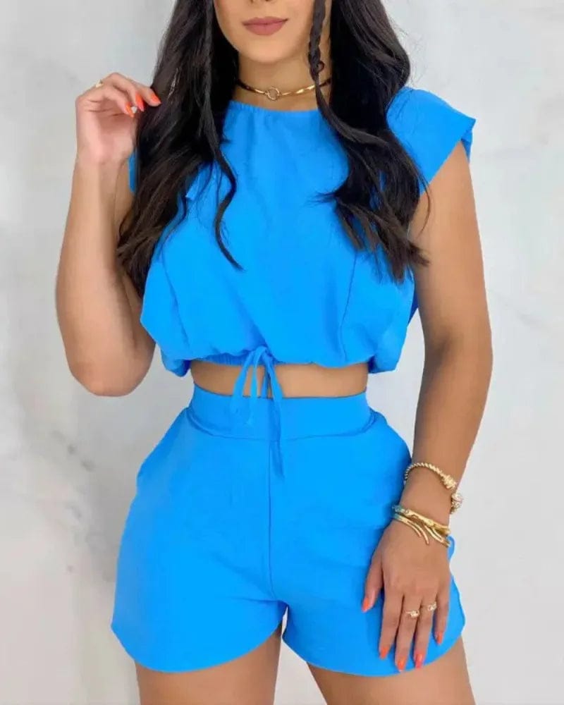 S / 3 Fashion Ladies Summer Casual Classic Sleeveless Womens Clothing Crop Top Jogger Sweatsuit 2 Two Piece Short Set For Women Suit
