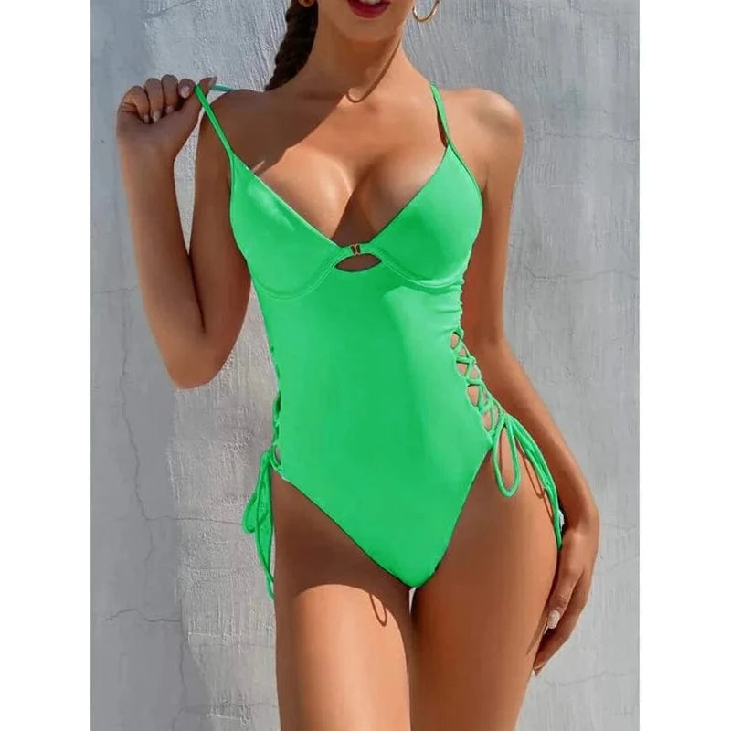 S / 3 white Bandage 2024 Racing Women One Piece Swimsuit Women's Swimming Bathing Suit Beach Bather