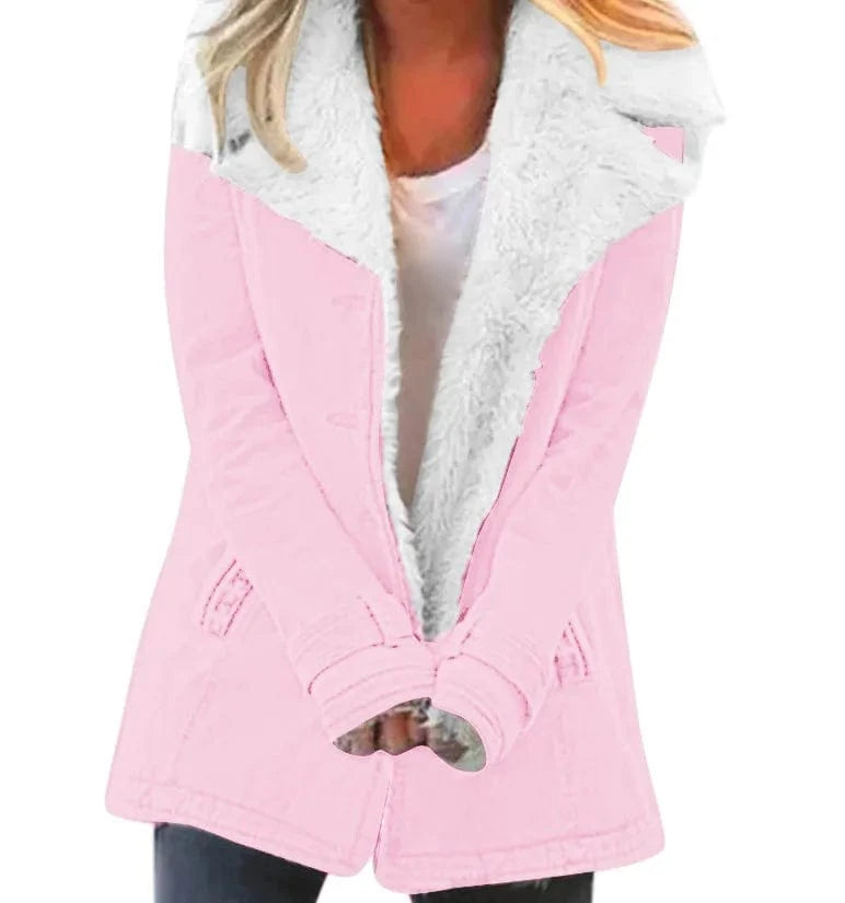 S-5XL Autumn/Winter Solid Color Plush Collar Medium length Coat Collar long windbreaker