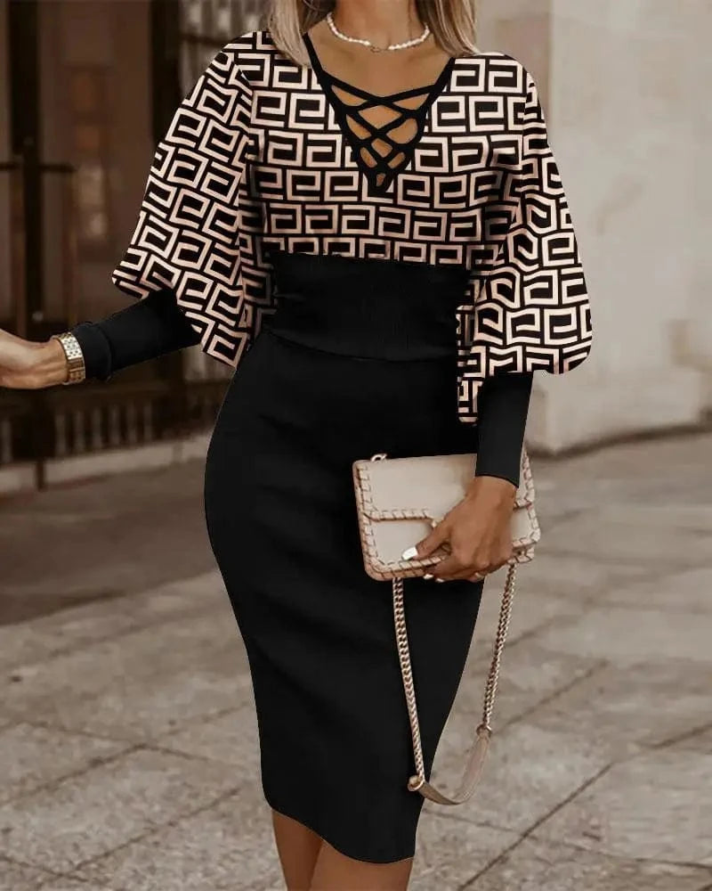 S / 6 J&H 2New Design Spring 2024 Office Elegant Business Bodycon Midi Dress Stripe Long Sleeve Casual Dress