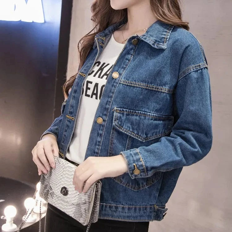 S / a2-8803 dark blue S-XXL Wholesale Solid Blue Women Denim Jacket Fashion Women Clothing Denim Jean Jacket for Women 0.6kg Per Pc