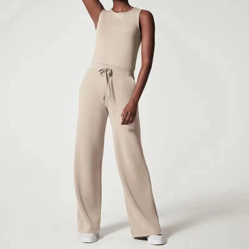 S / Apricot DAMOCHIC Causal Plus Size Jumpsuits Elegant Sleeveless Solid Color Drawstring Waist Modest Summer Playsuit Jumpsuit Mujer 2023