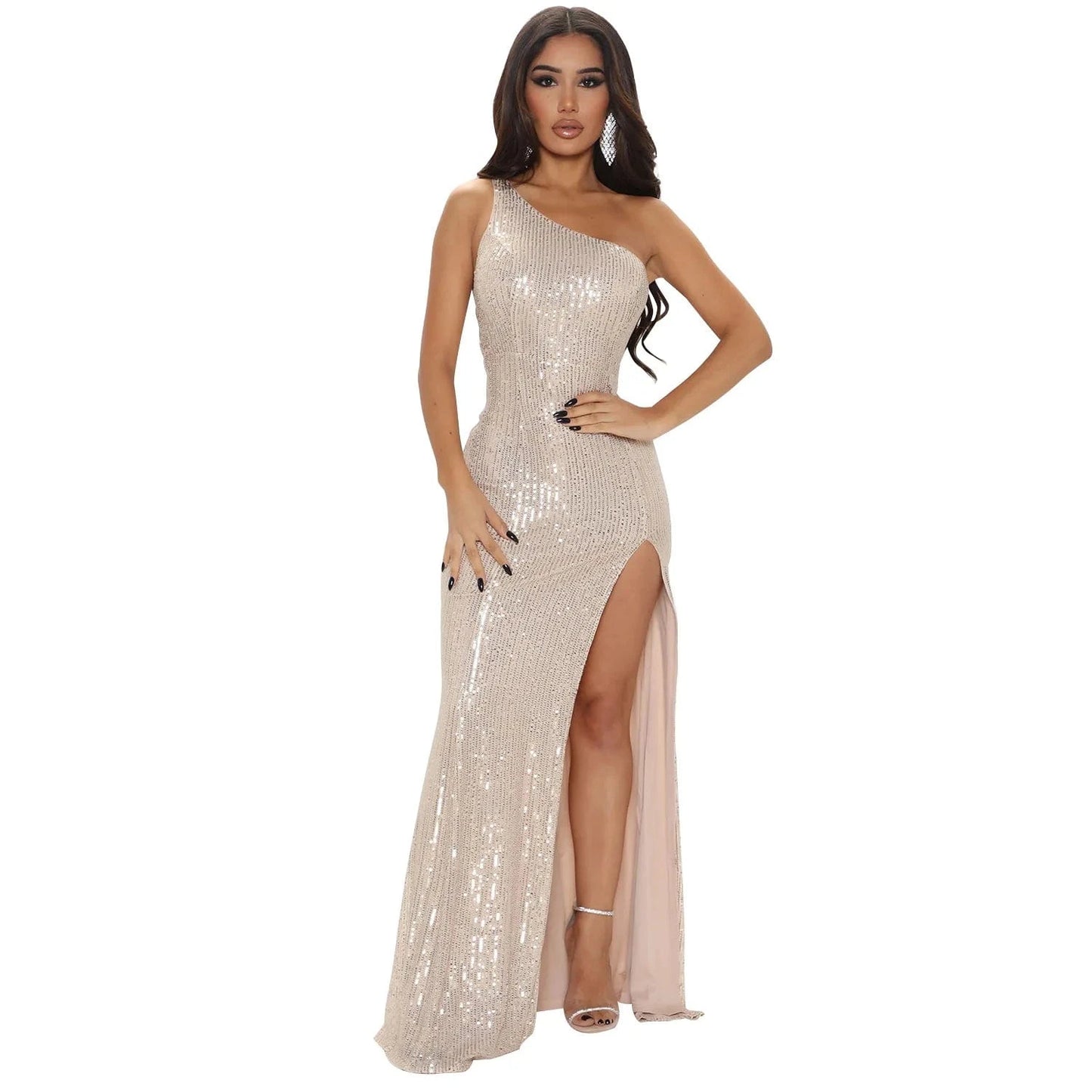 S / Apricot Fashion Summer Sexy Off-shoulder Sleeveless Beaded Dress Women Clothing Trendy Strapless Long Dress Ladies Party Dress