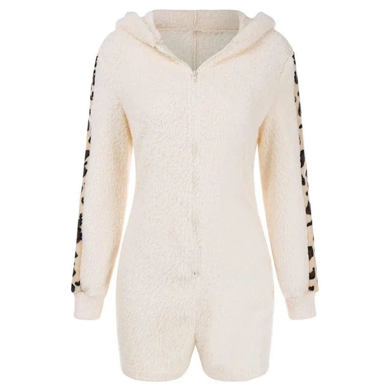 S / apricot Women's clothing 2024 autumn winter tight hooded pajamas autumn winter leopard print Jumpsuit