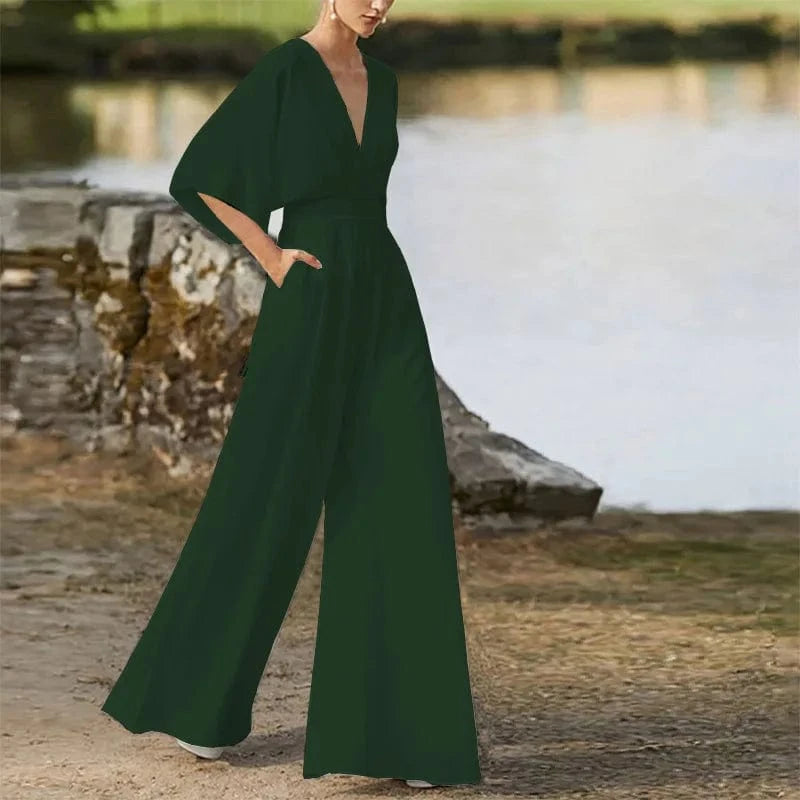 S / Army Green Plus Size Elegant Office Jumpsuits Women Long Rompers 2024 Summer Casual Solid Color Ruffled Off Shoulder Overalls Streetwear