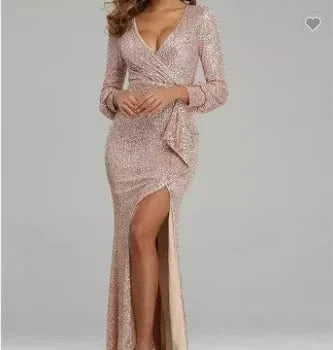 S / Beige Regular Fit mermaid Prom Dresses Party Maxi Sequin Evening Dress Women's Plus Size Long Evening Slit Sleeveless Dress