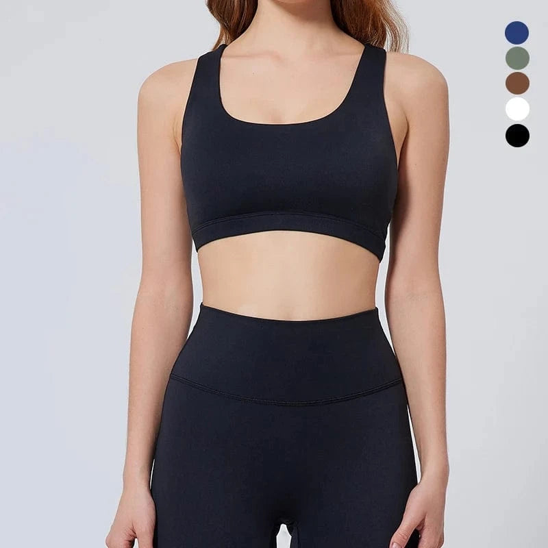 S / Black 2024 Gym Wear Breathable Fitness Workout Cross Back Yoga Bra Womens Activewear Crop Tops  Fitness Top Lady Sports Bra For Women