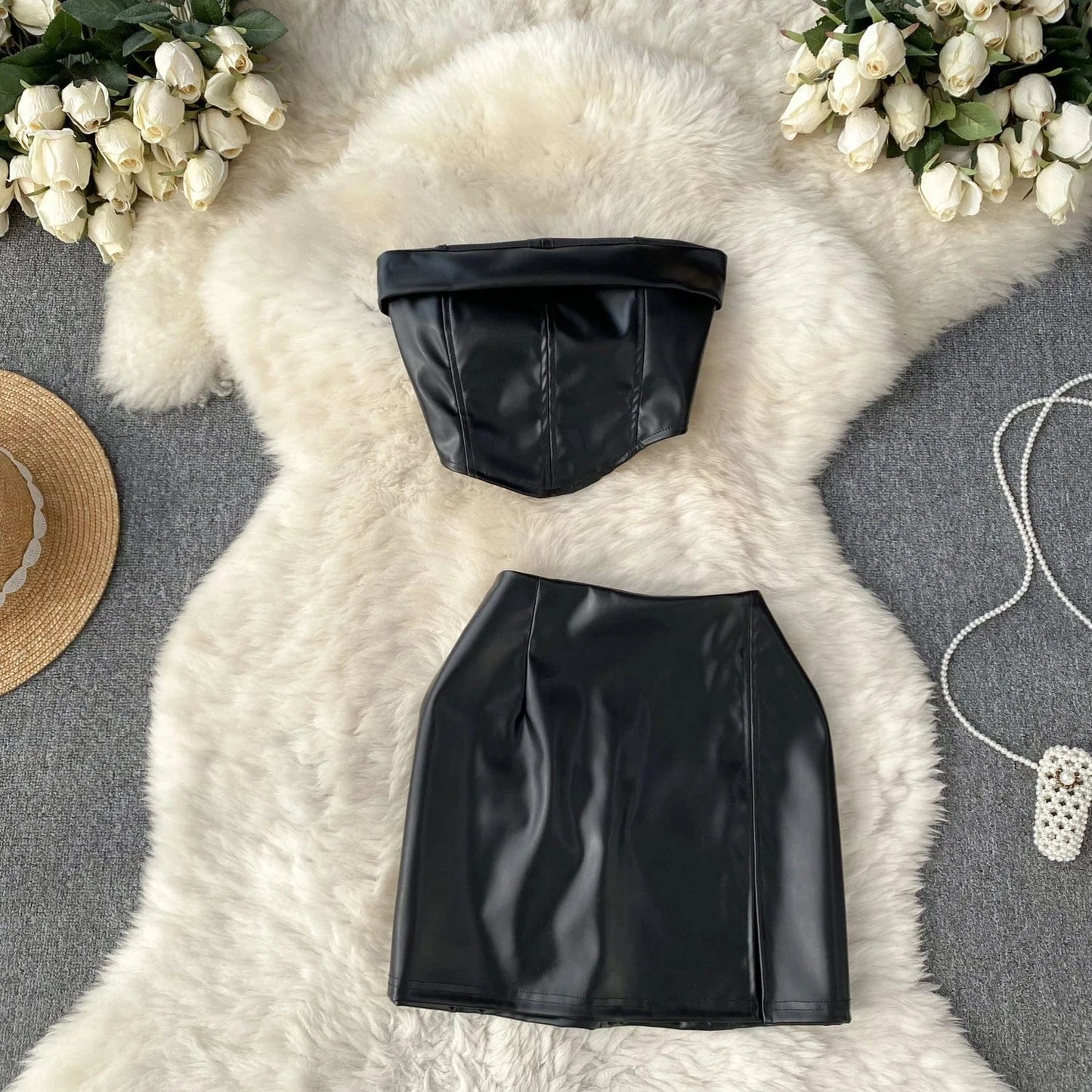S / Black 2024 Summer Y2k 2 Piece Set For Women Sleeveless Top And High Waist Mini Dress Set American Clothing Wholesale