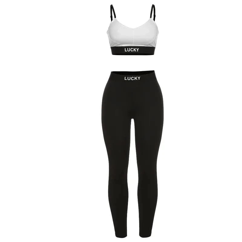 S / Black 2024 Women Crop Top Tight Pants Sets Summer Clothing Outfits 2 Piece Set Fitness Joggers Two Piece Set for Women