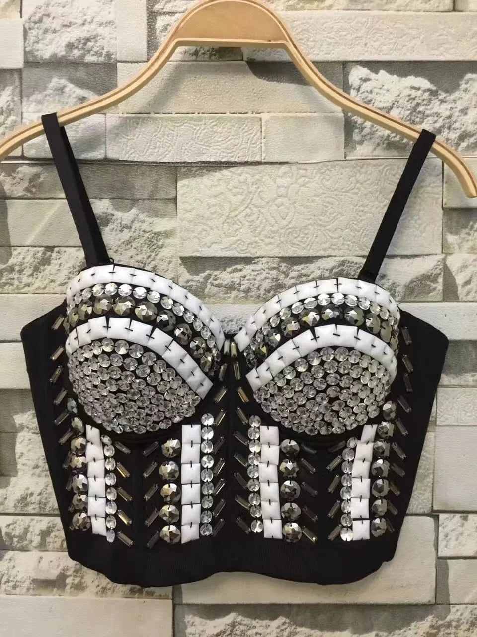 S / Black and white Plus Size Women'S Tank Tops Stylish Bling Shining Diamonds Beads Women Girls Corset Underwear Lingerie Womens Sexy Underwear