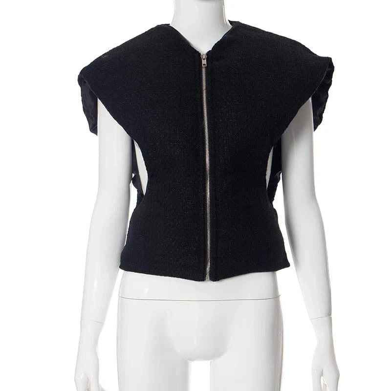 S / Black Bomblook Q23TP522 Fall Winter Streetwear Windproof Cotton Sleeveless Coat Drop Shoulder Vest Coat Lady Casual Wear