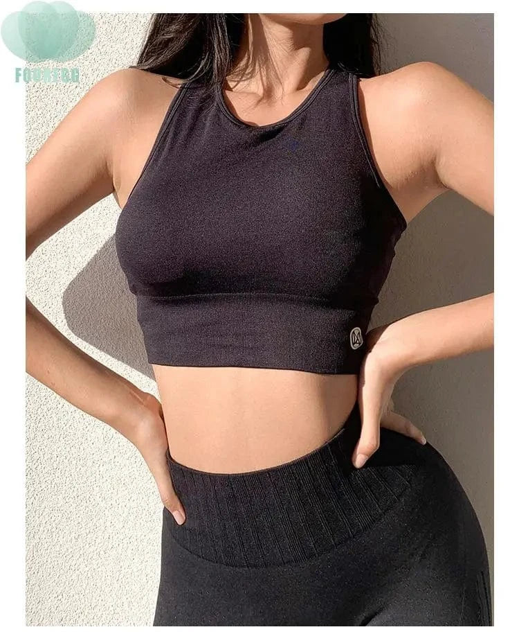 S / Black custom logo Ladies Yoga Set Shockproof Vest Bra Breathable Fitness Sports Running Suit wide strap bra and legging crop top