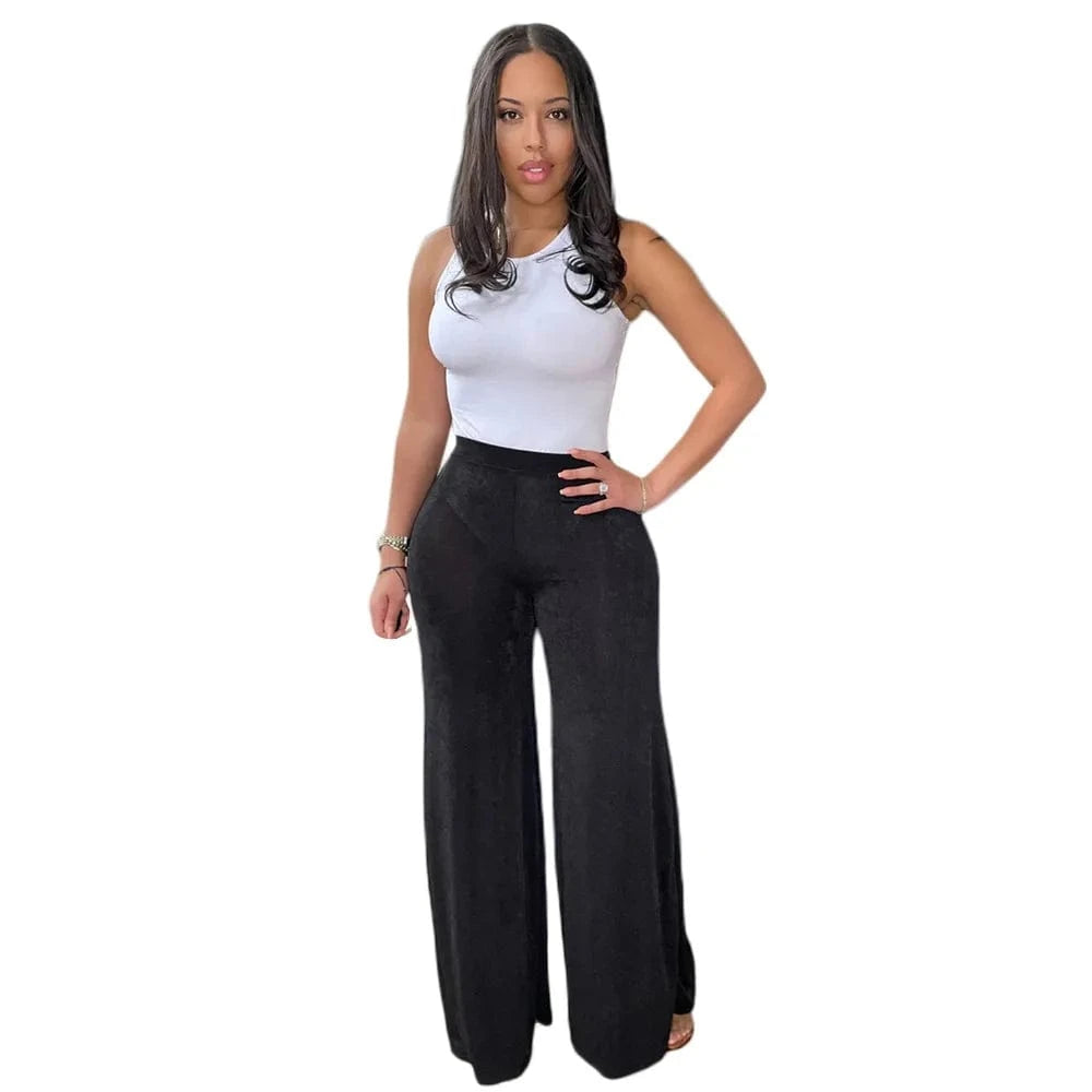 S / Black hot sale women's fashion casual Stylish Slim Fit Velvet High Waist Statement Flared Trousers women's pants & trousers