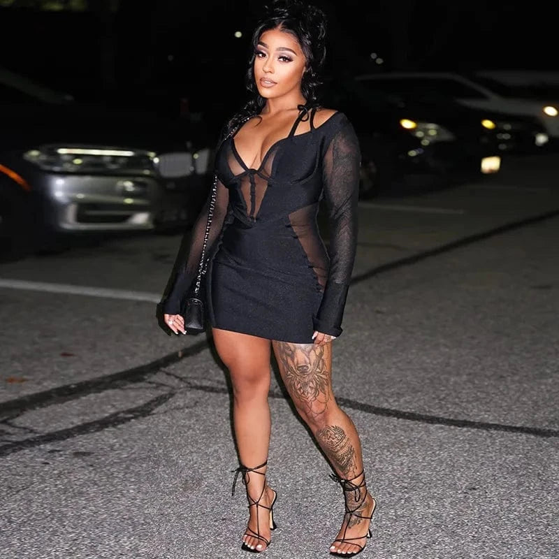 S / Black JD299989 Party Clubwear Black Patchwork Stunning Mini Dress Women Girl 2024 Spring New Trend Slim Dress