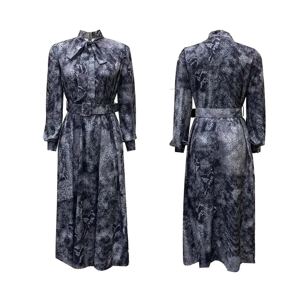 S / Black ladies wear woman fall sundress long sleeve modest causal elegant new model plus size midi shirt floral casual dresses for women